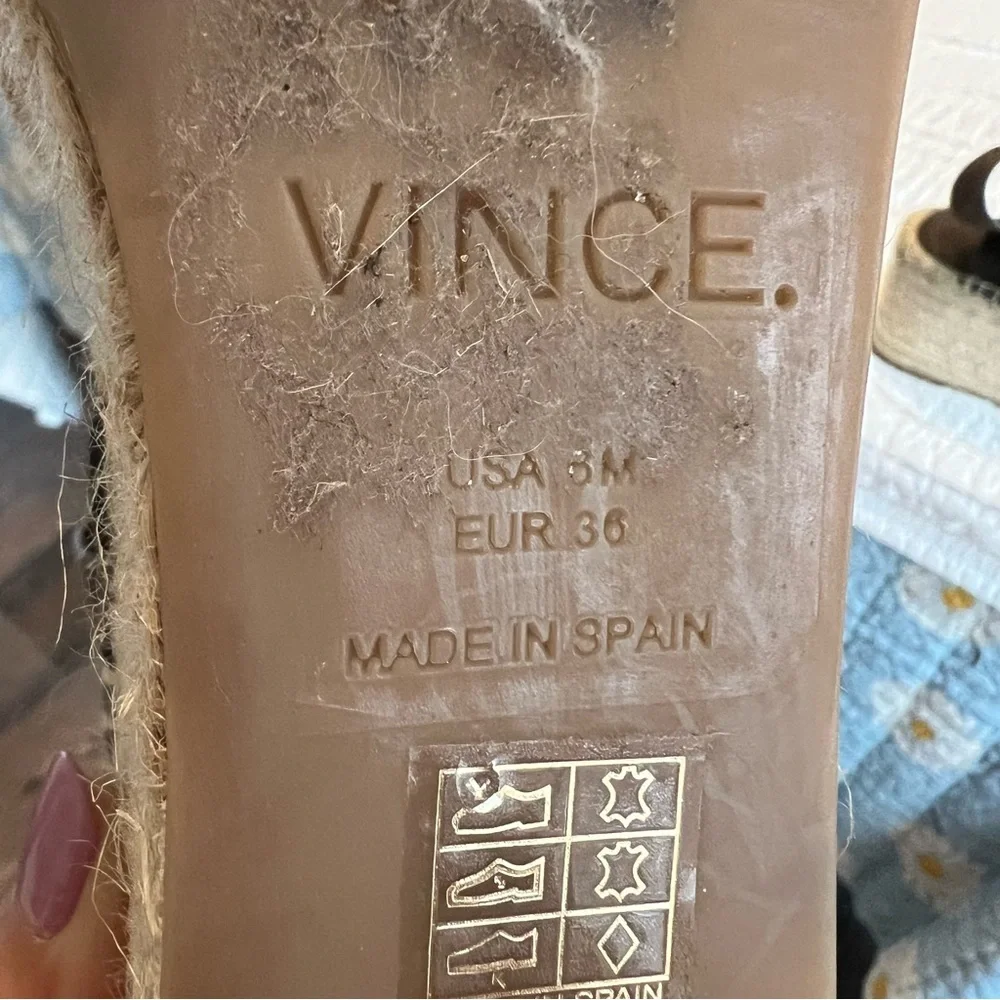 Vince Gray Leather Espadrille Wedge Sandals Size 6